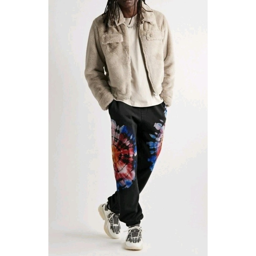 AMIRI Tapered Tie-Dyed Cotton Jersey Sweatpants BlackMen L Zip Pocket Street